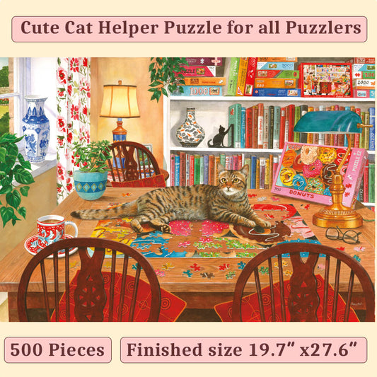 500 Piece Cat & bookshelf Puzzle