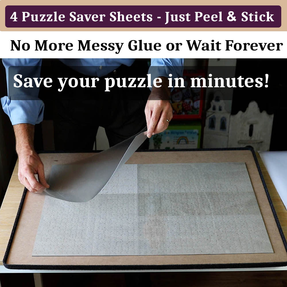 9 X 1000 Piece Puzzle Glue Sheets Clear Saver Peel and Stick 54