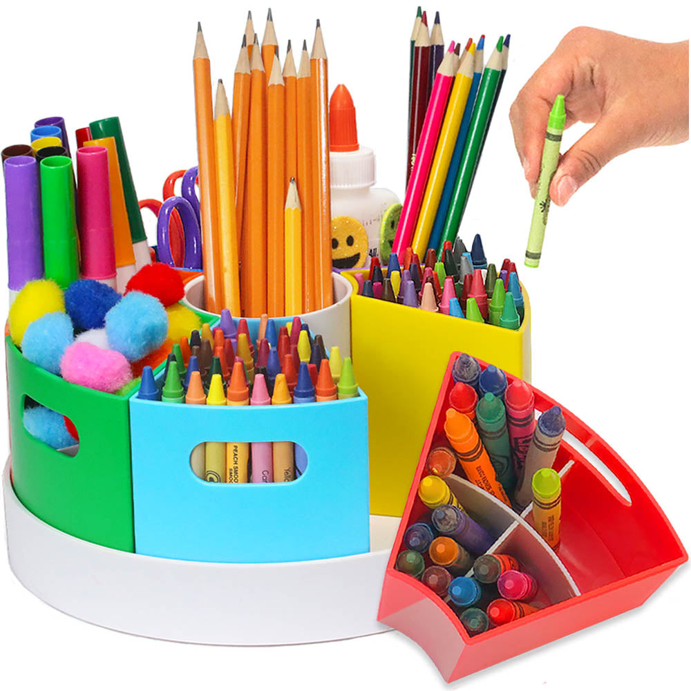 Rotating Desk Organizer, Pencil Holders, Office Accessories Caddy, School Supplies Organizer for Pen, Colored Pencil, Art Brushes, 5 Compartments