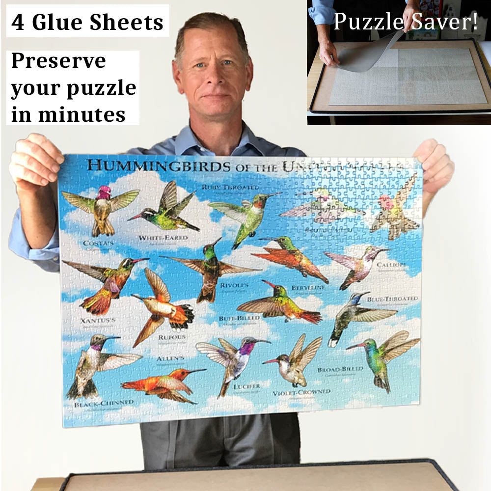 RECHIATO preserve 4 x 1000 jigsaw puzzle glue sheets, 16 sheets puzzle  saver peel and stick