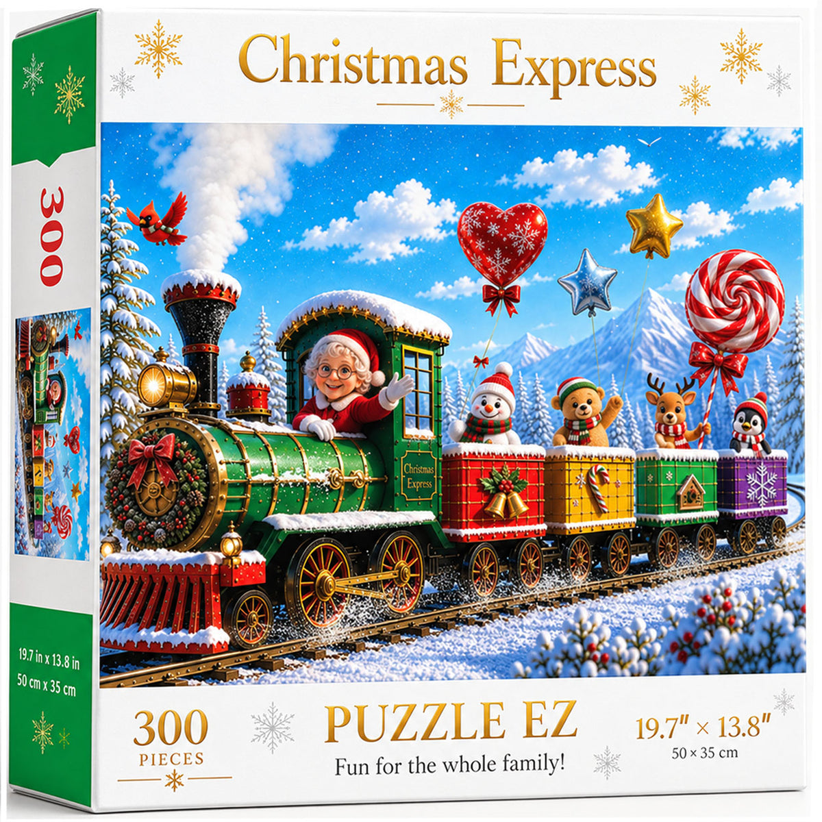 Christmas Puzzles 300 Pieces for Kids Adults and Family Large Pieces– Christmas Train 300 Piece Winter Jigsaw Puzzle
