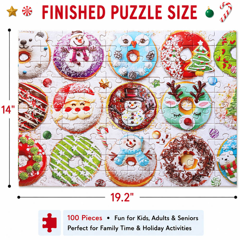 Christmas Puzzle 100 Piece for Kids Age 6 and up - Sweet Donuts