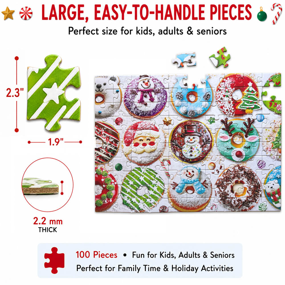 Christmas Puzzle 100 Piece for Kids Age 6 and up - Sweet Donuts