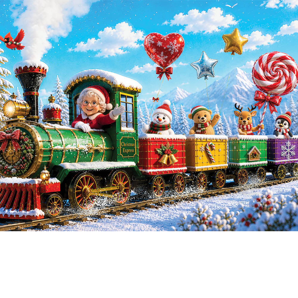 Christmas Puzzles 300 Pieces for Kids Adults and Family Large Pieces– Christmas Train 300 Piece Winter Jigsaw Puzzle