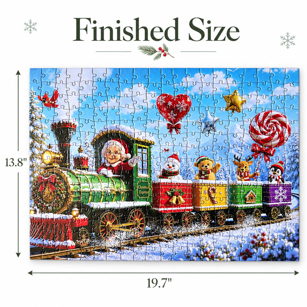 Christmas Puzzles 300 Pieces for Kids Adults and Family Large Pieces– Christmas Train 300 Piece Winter Jigsaw Puzzle
