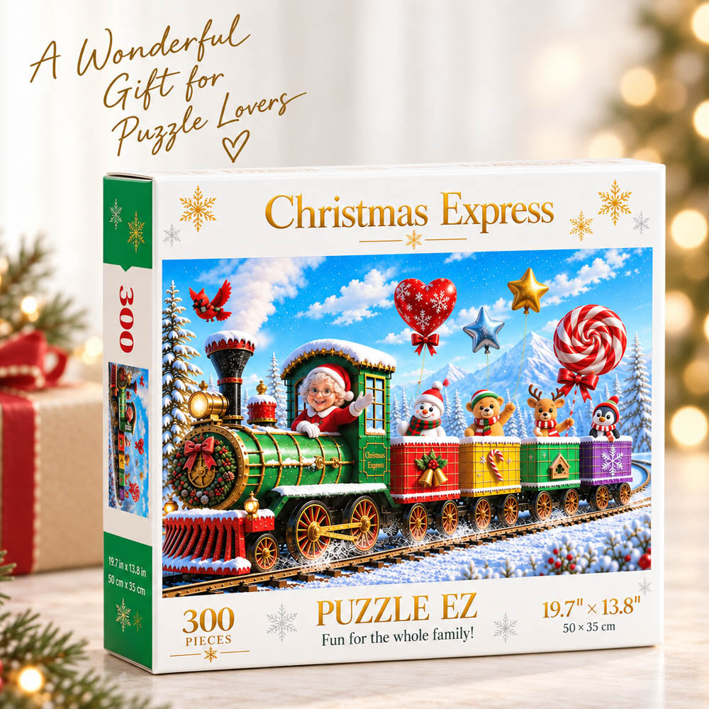 Christmas Puzzles 300 Pieces for Kids Adults and Family Large Pieces– Christmas Train 300 Piece Winter Jigsaw Puzzle