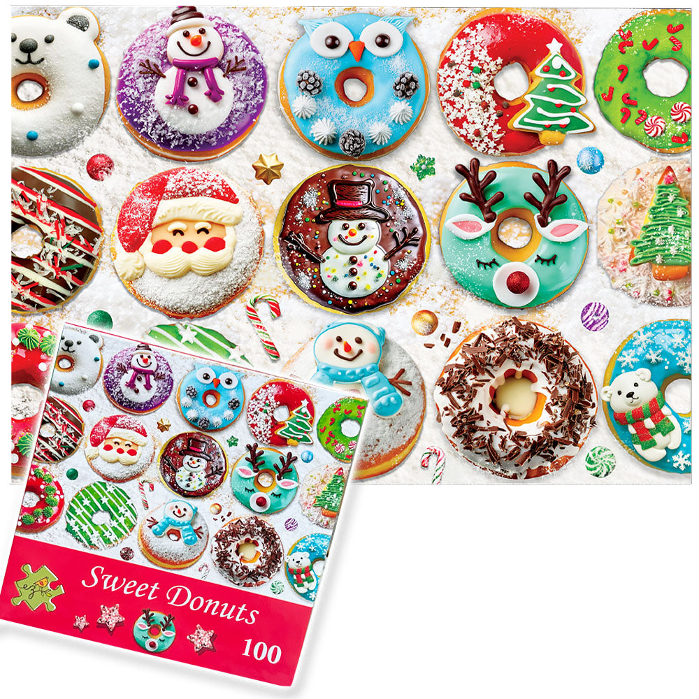 Christmas Puzzle 100 Piece for Kids Age 6 and up - Sweet Donuts